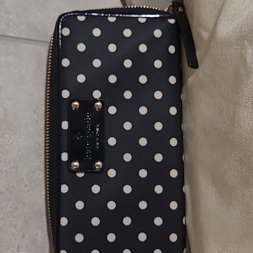 Kate Spade Black Zip Around Wallet with White Polka-dots